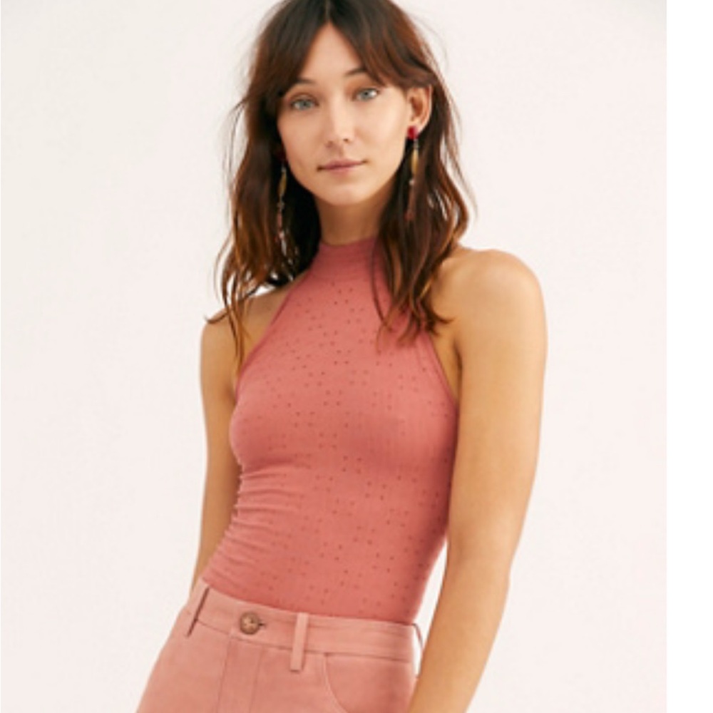 Free People Bodysuit, Dusty Orange/Pink Color Sleeveless High Neck  One Piece
